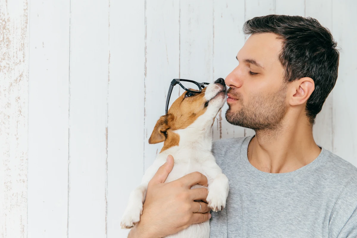 Un chien qui lèche le visage