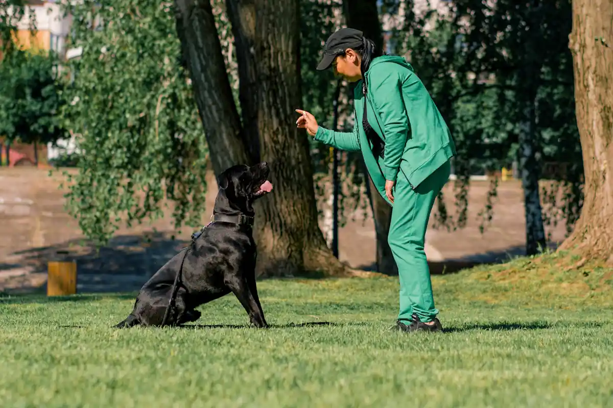 Une femme qui éduque un chien en extérieur